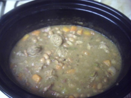The finished stew, in the slow cooker